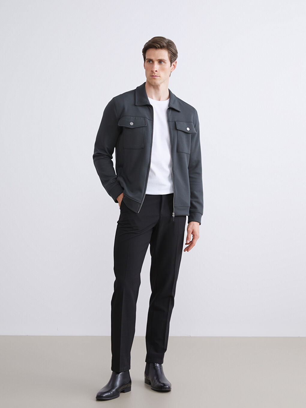 Antrasit Standart Kalıp Gömlek Yaka Erkek Ceket-1