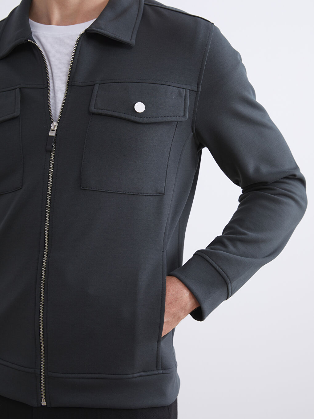 Antrasit Standart Kalıp Gömlek Yaka Erkek Ceket-3