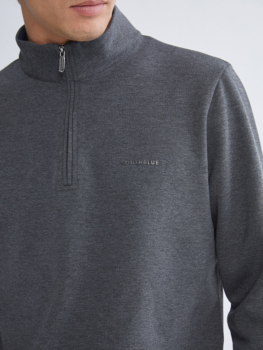 Antrasit Fermuarlı Dik Yaka Uzun Kollu Erkek Sweatshirt-2