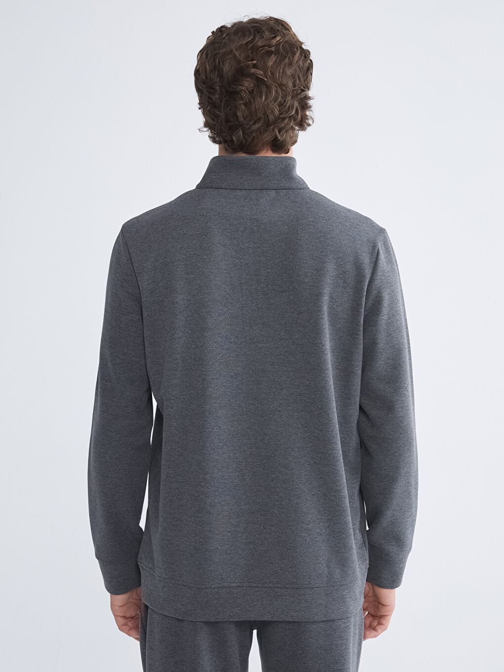 Antrasit Fermuarlı Dik Yaka Uzun Kollu Erkek Sweatshirt-3
