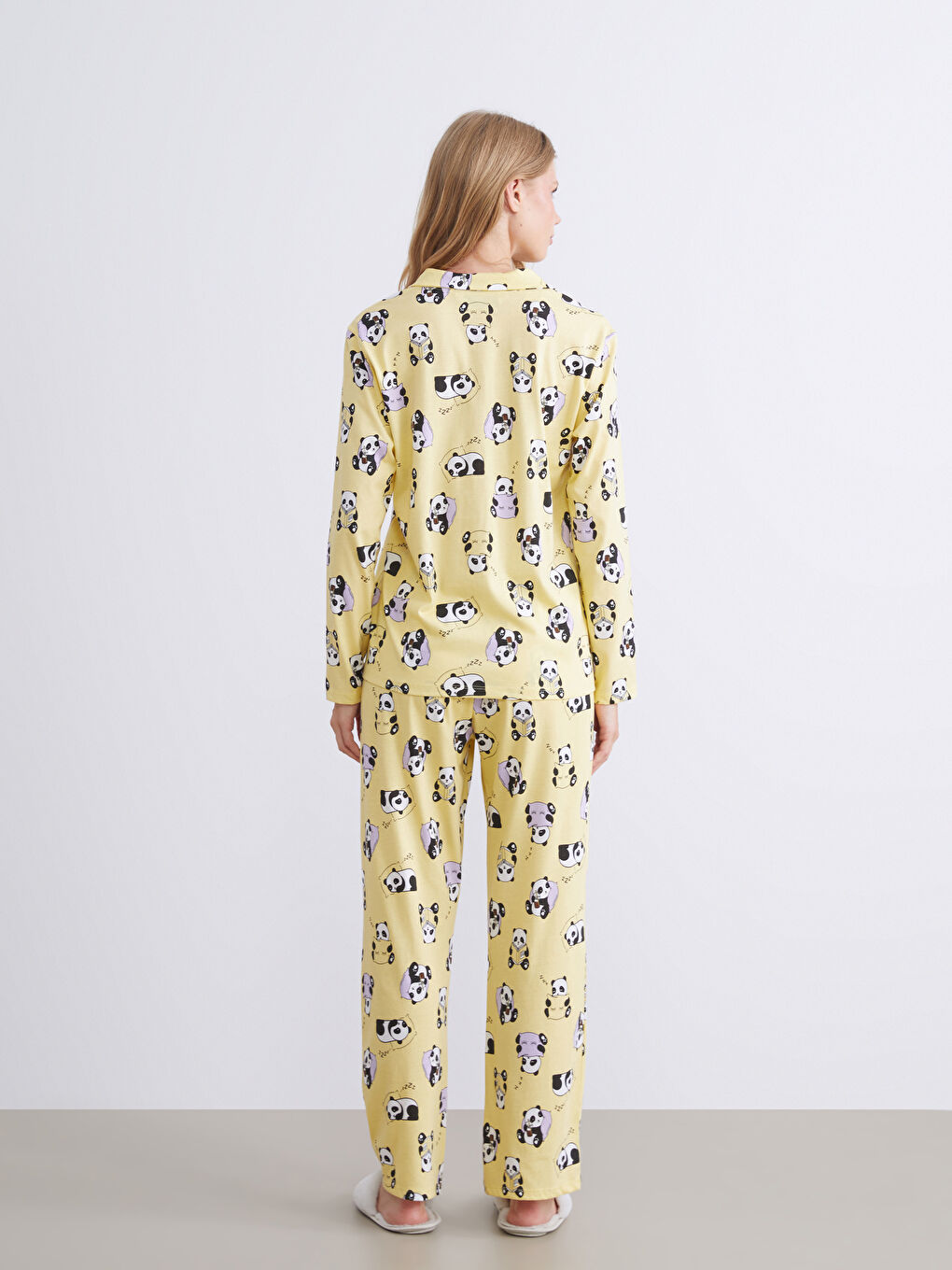 Sarı Gömlek Yaka Baskılı Kadın Pijama Takımı-3