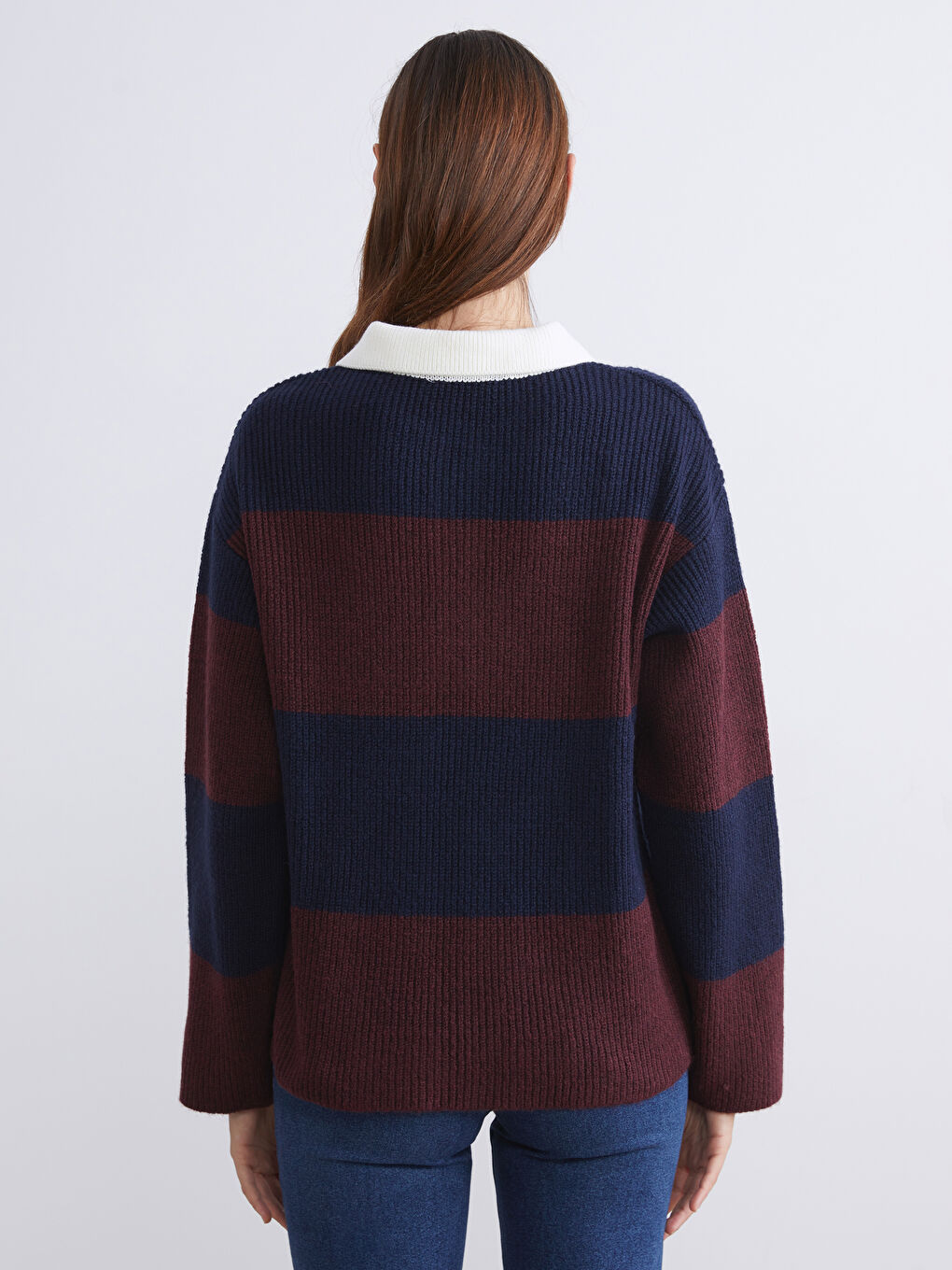 LCWAIKIKI Classic Polo Neck Long Sleeve Women's Tricot Sweater with Color Block -W5J907Z8-LET
