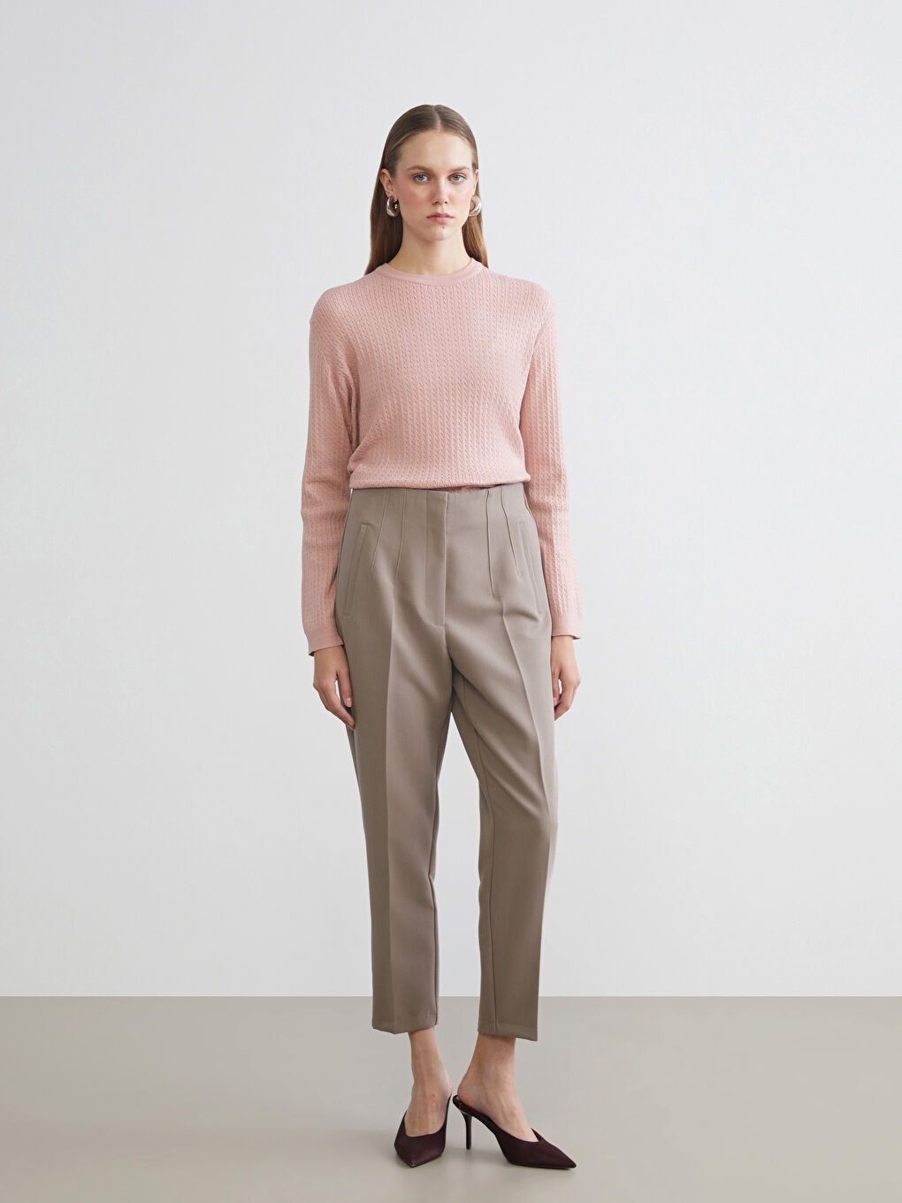 High Waisted Cigarette Women's Pleated Trousers-1