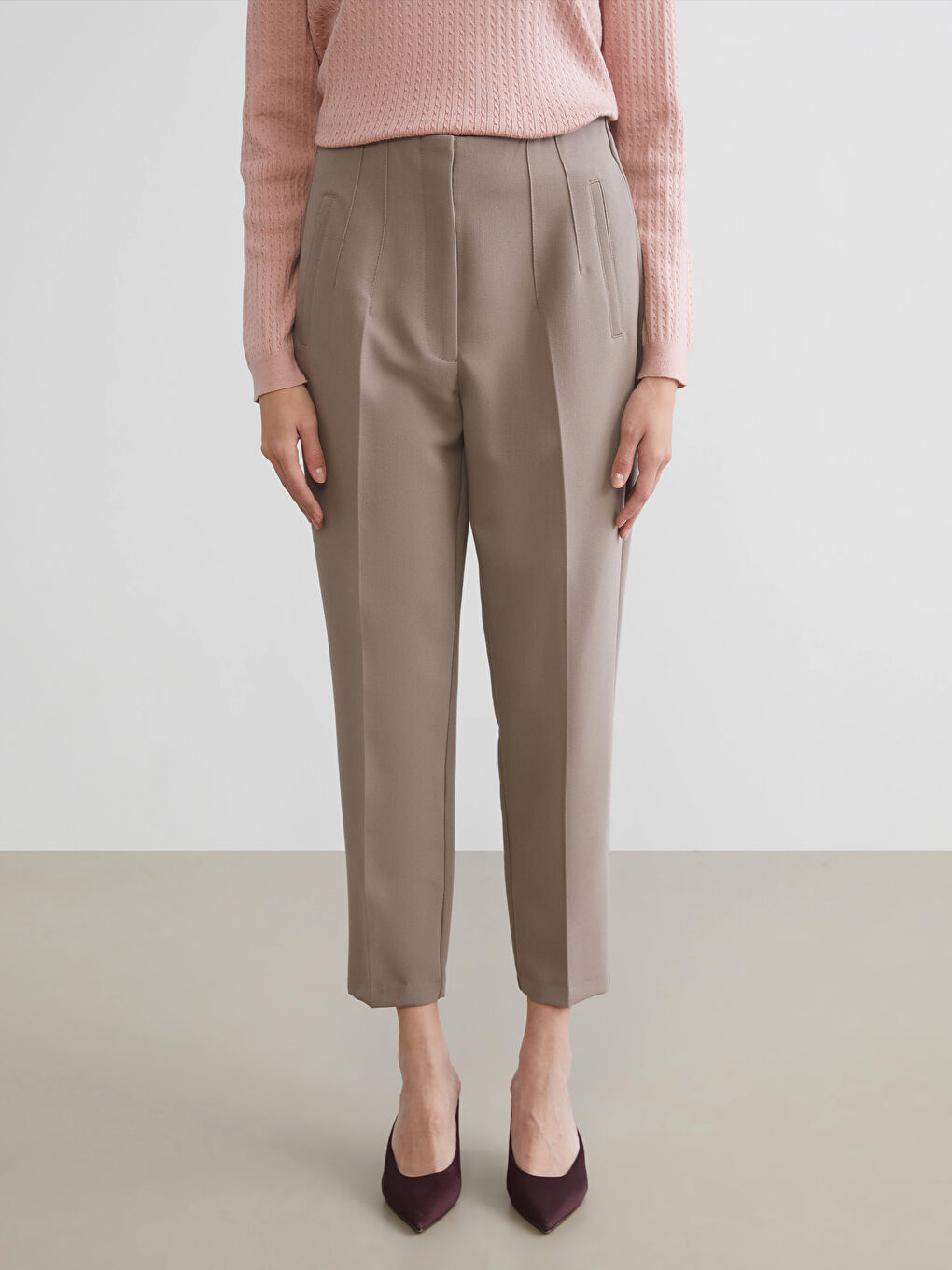 High Waisted Cigarette Women's Pleated Trousers-3