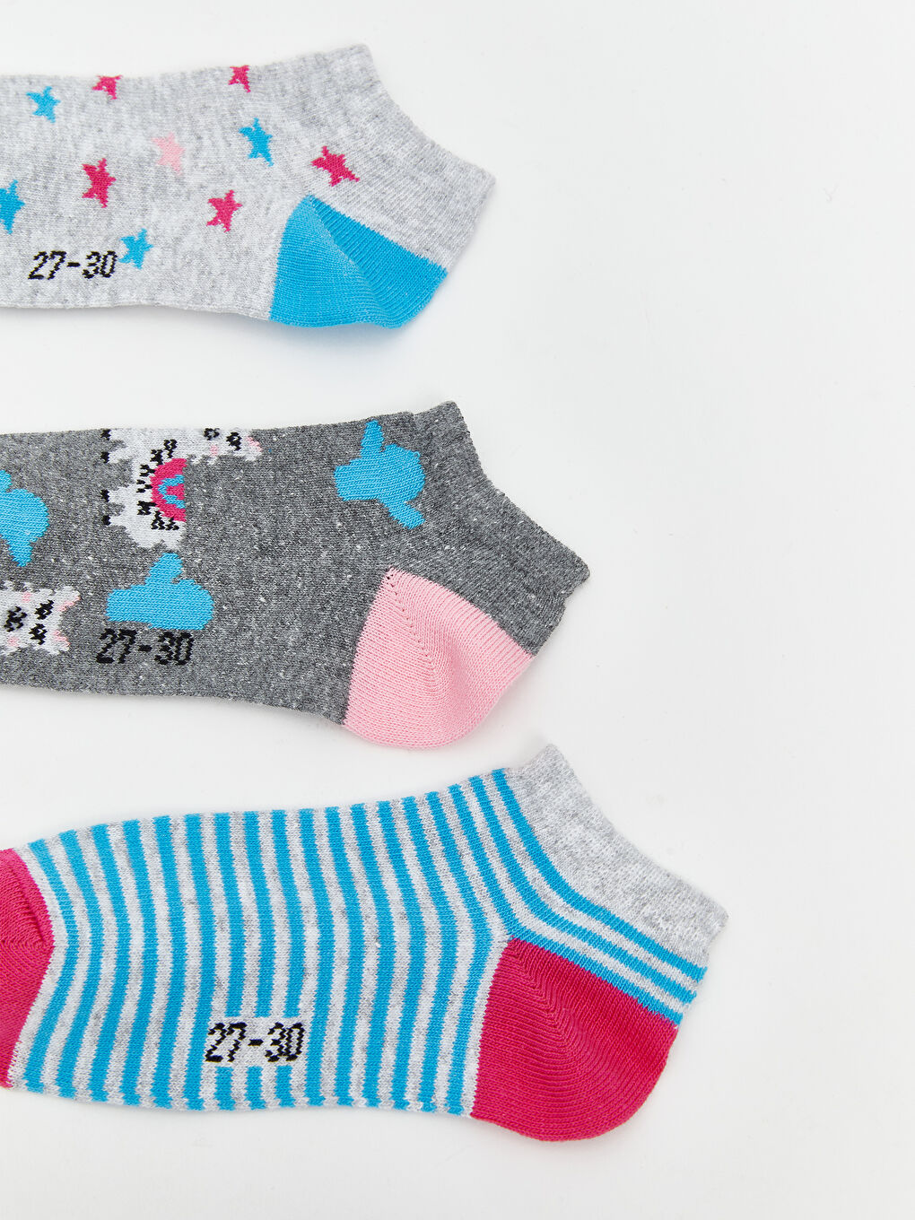 Gri Desenli Kız Çocuk Patik Çorap 3'lü-1