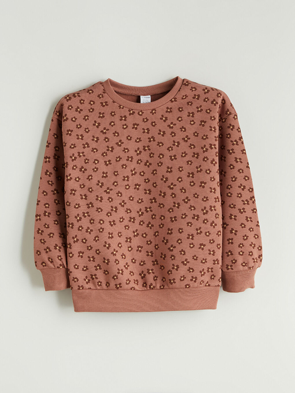 Kahverengi Bisiklet Yaka Çiçekli Kız Çocuk Sweatshirt