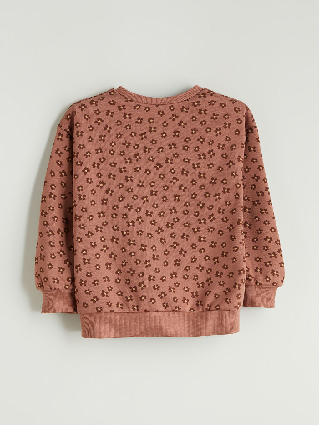 Kahverengi Bisiklet Yaka Çiçekli Kız Çocuk Sweatshirt-1