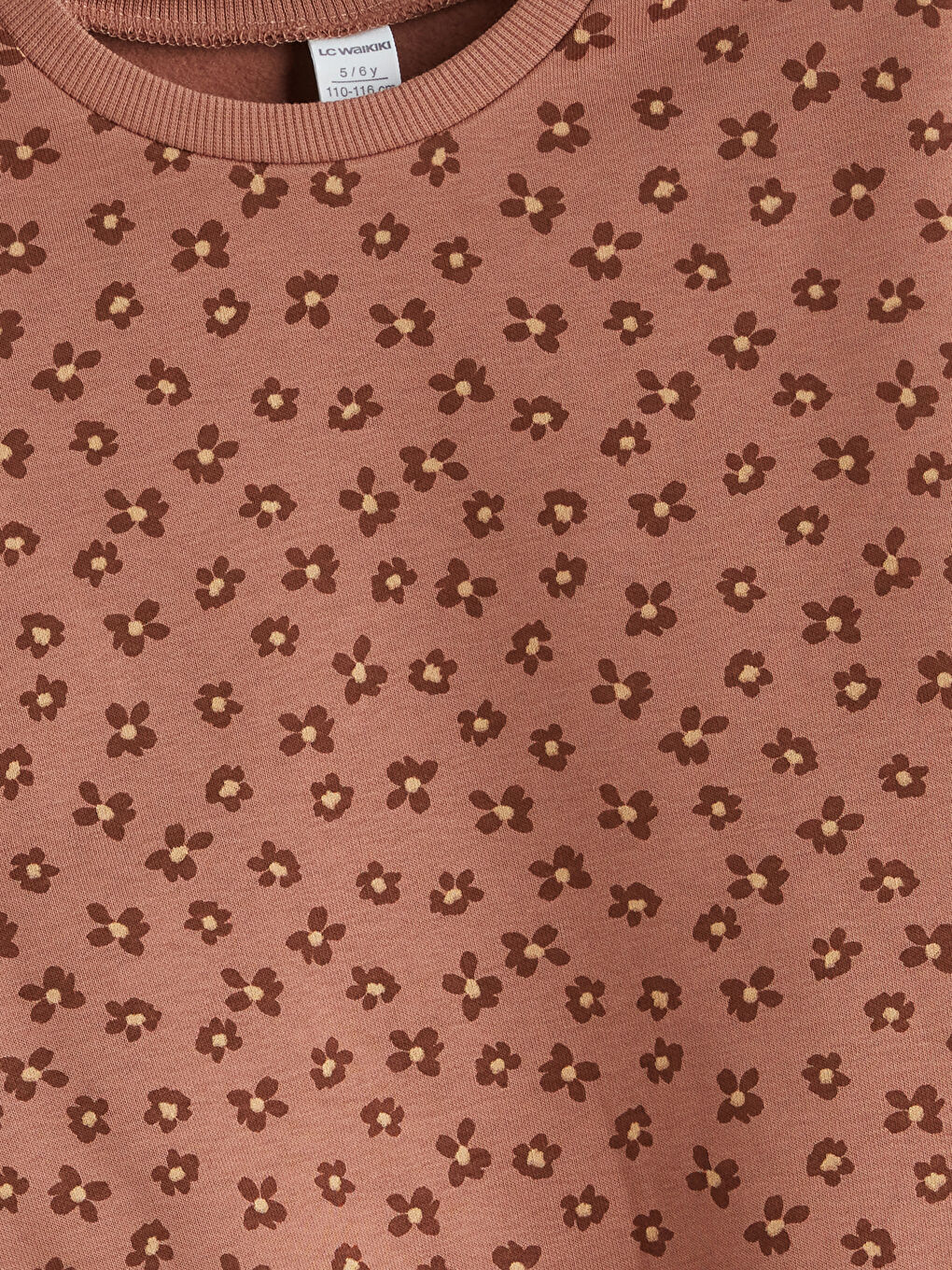 Kahverengi Bisiklet Yaka Çiçekli Kız Çocuk Sweatshirt-2