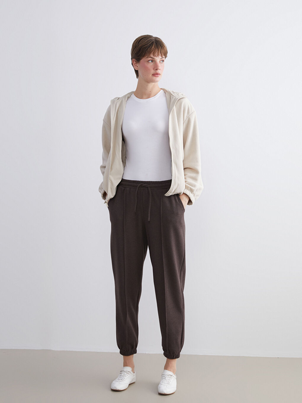 Kahverengi Beli Lastikli Kadın Jogger Eşofman Altı