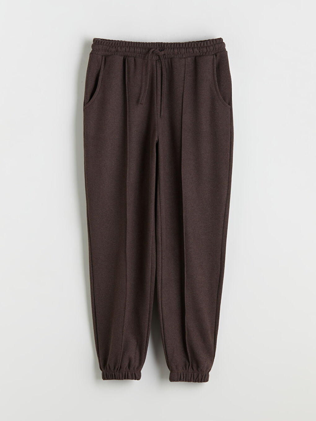 Kahverengi Beli Lastikli Kadın Jogger Eşofman Altı-4