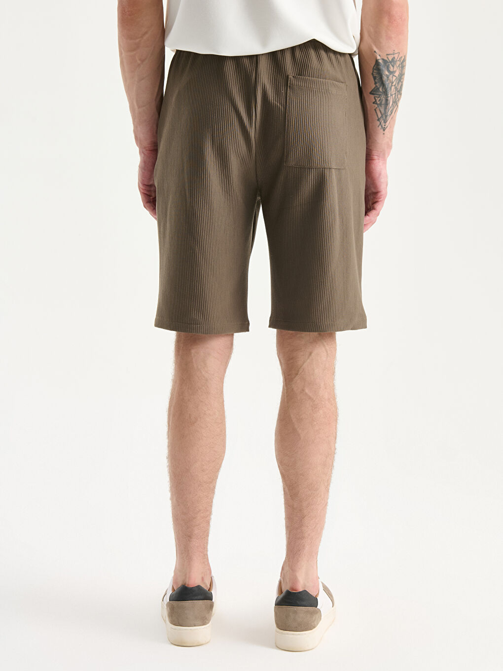 Haki Standart Kalıp Keten Görünümlü Erkek Şort-3