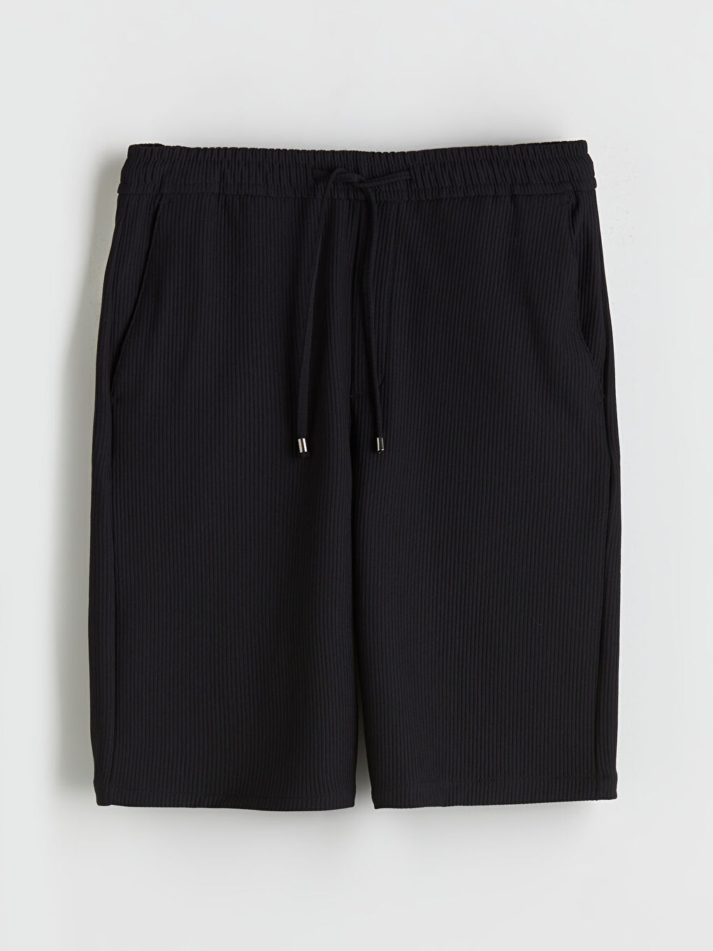 Siyah Standart Kalıp Keten Görünümlü Erkek Şort-5