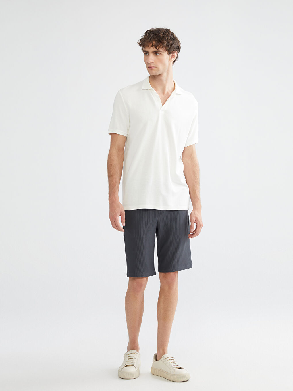 Antrasit Standart Kalıp Keten Görünümlü Erkek Şort