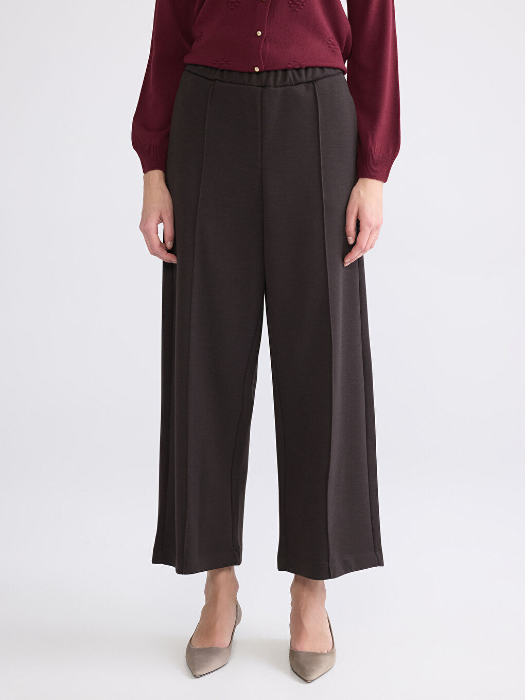 Elastic Waist Wide Leg Women's Trousers-1