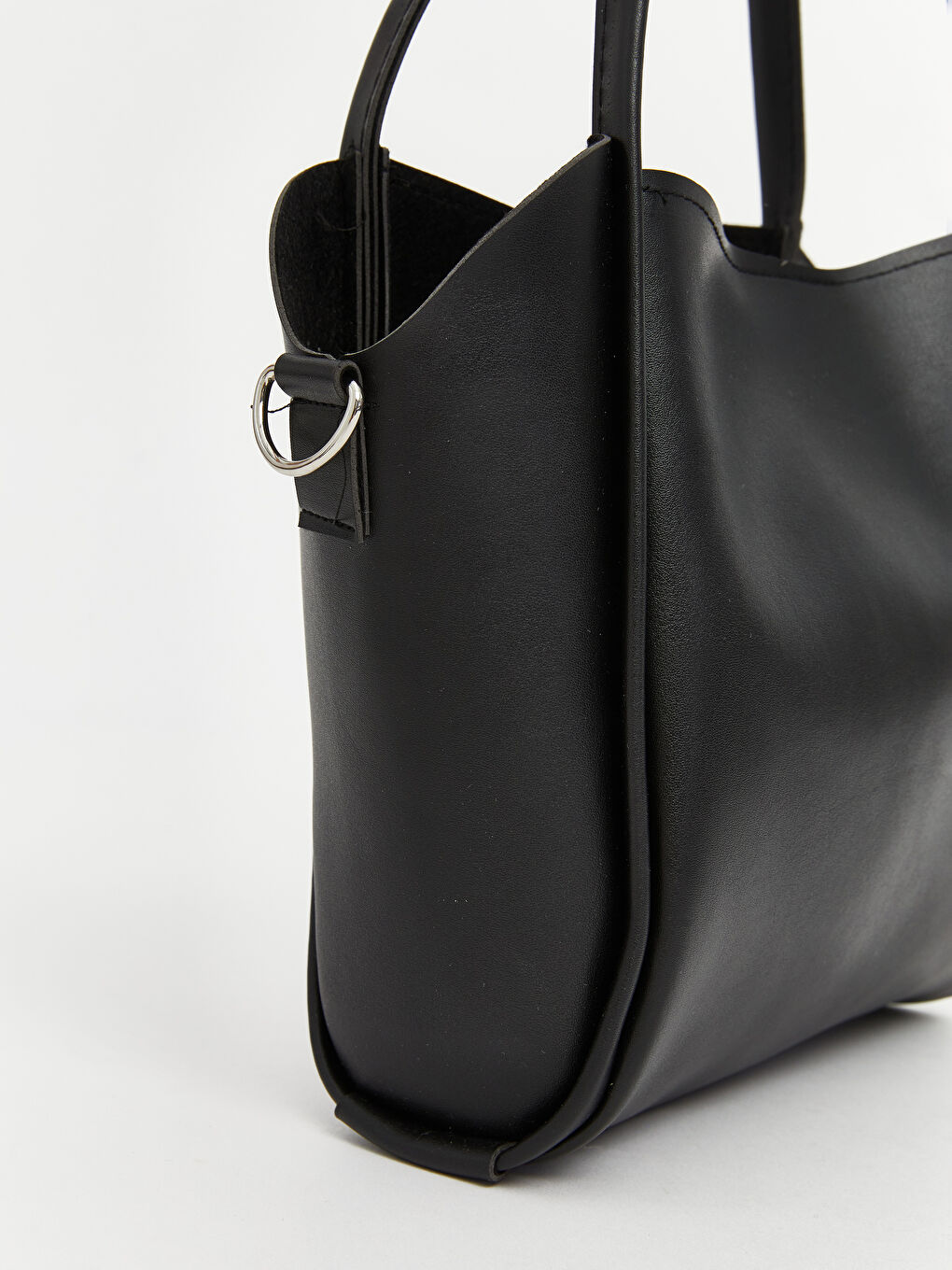 Siyah Deri Görünümlü Kadın Kol Çantası-2