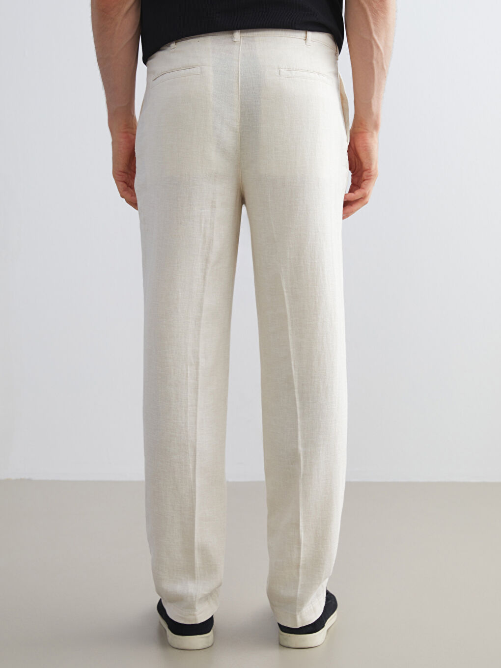 Bej Standart Kalıp Keten Erkek Pantolon-3