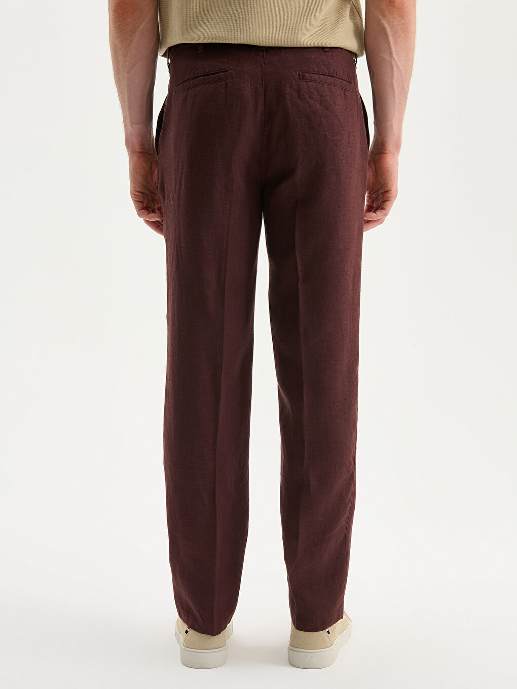 Kahverengi Standart Kalıp Keten Erkek Pantolon-5