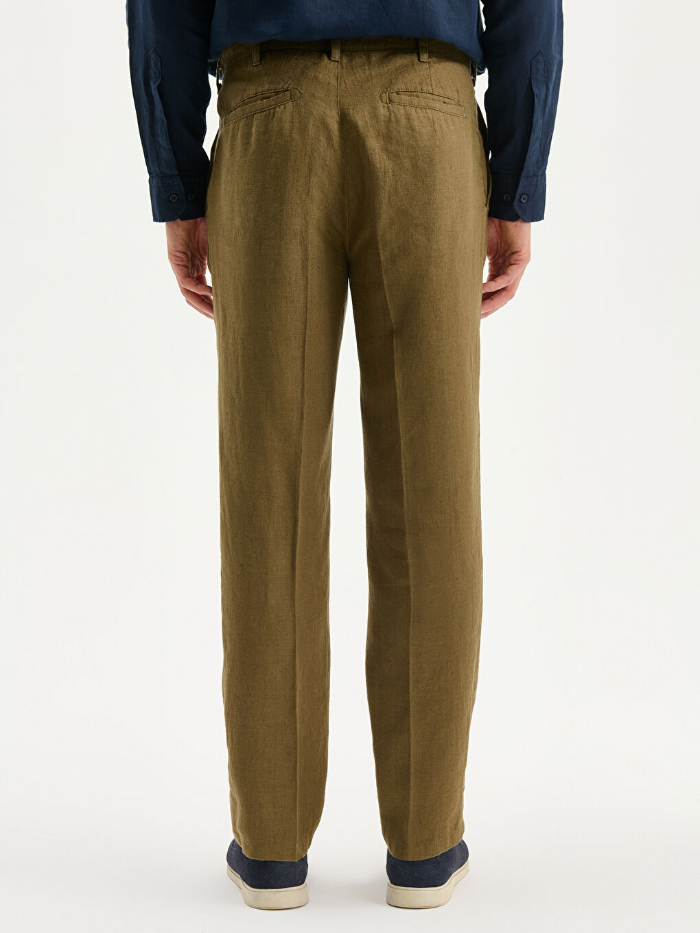 Yeşil Standart Kalıp Keten Erkek Pantolon-3