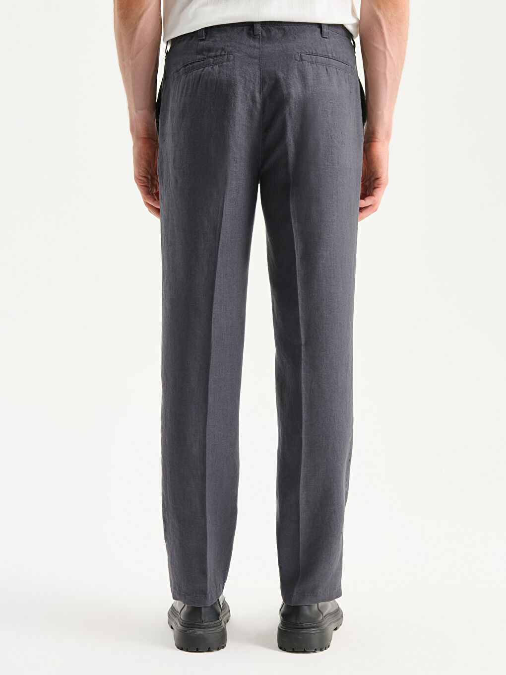 Antrasit Standart Kalıp Keten Erkek Pantolon-3