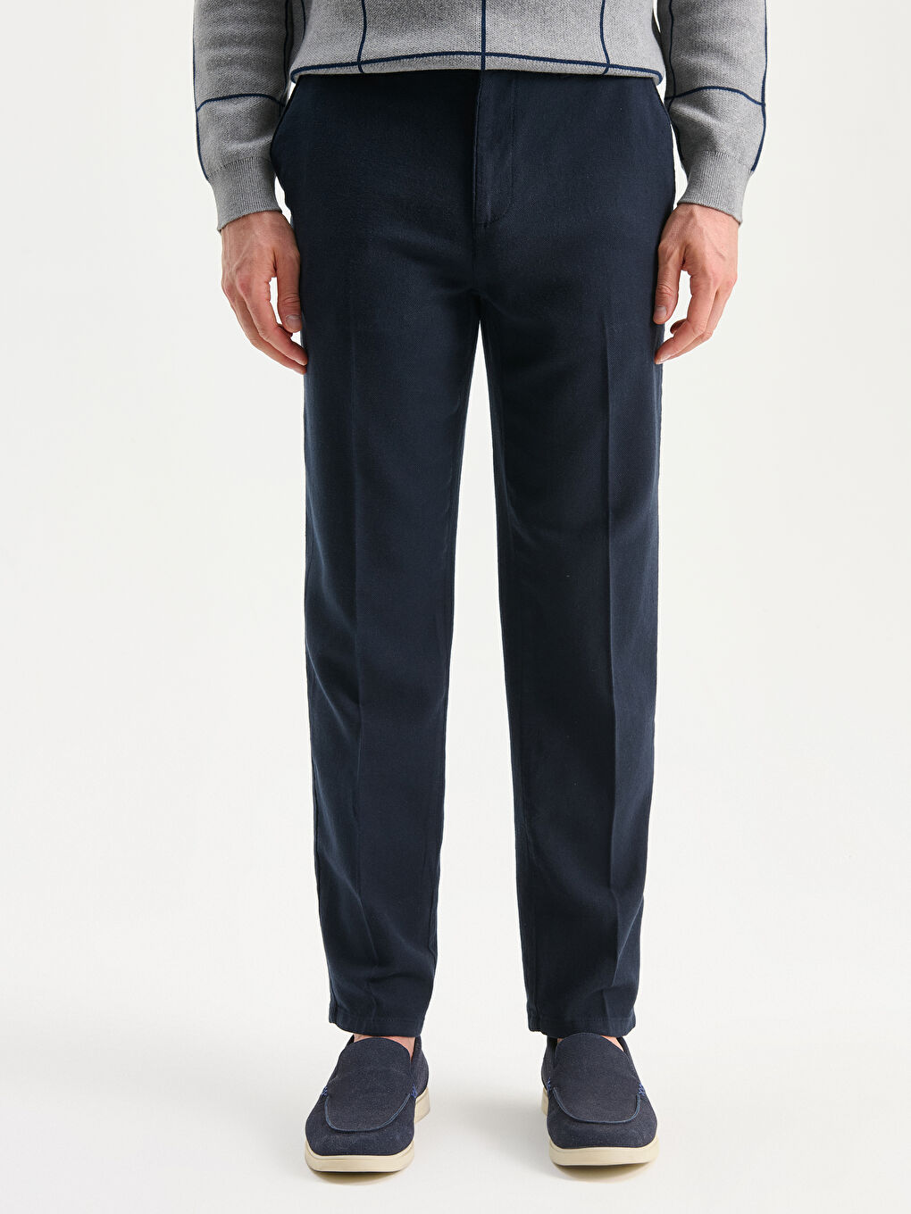 Lacivert Standart Kalıp Keten Erkek Pantolon-1