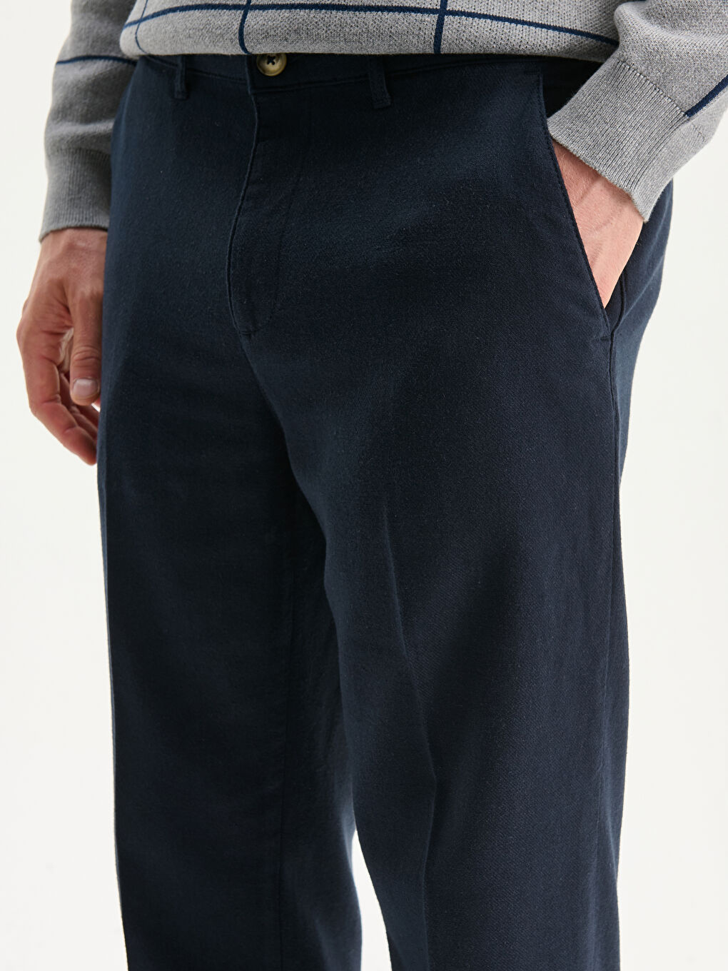 Lacivert Standart Kalıp Keten Erkek Pantolon-2