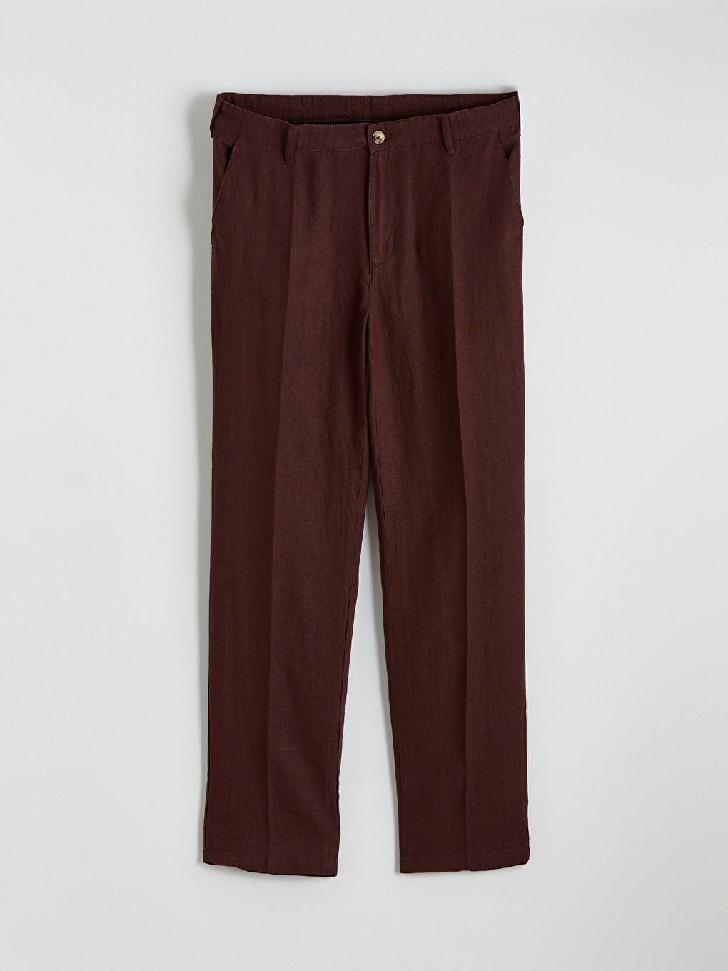 Kahverengi Standart Kalıp Keten Erkek Pantolon-6