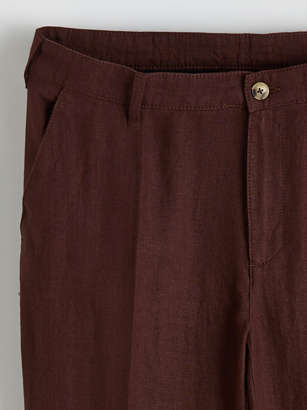 Kahverengi Standart Kalıp Keten Erkek Pantolon-7