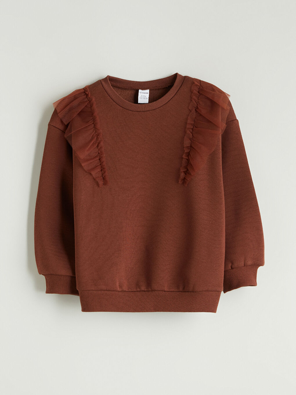 Kahverengi Bisiklet Yaka Fırfırlı Kız Çocuk Sweatshirt