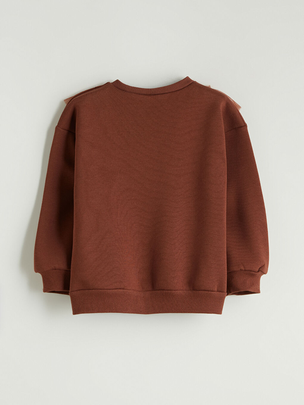 Kahverengi Bisiklet Yaka Fırfırlı Kız Çocuk Sweatshirt-1