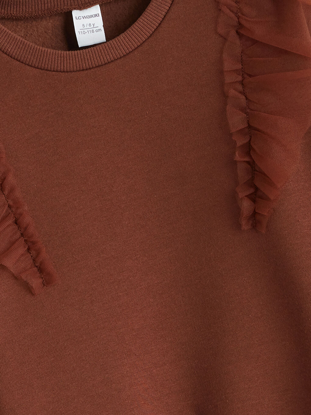 Kahverengi Bisiklet Yaka Fırfırlı Kız Çocuk Sweatshirt-2