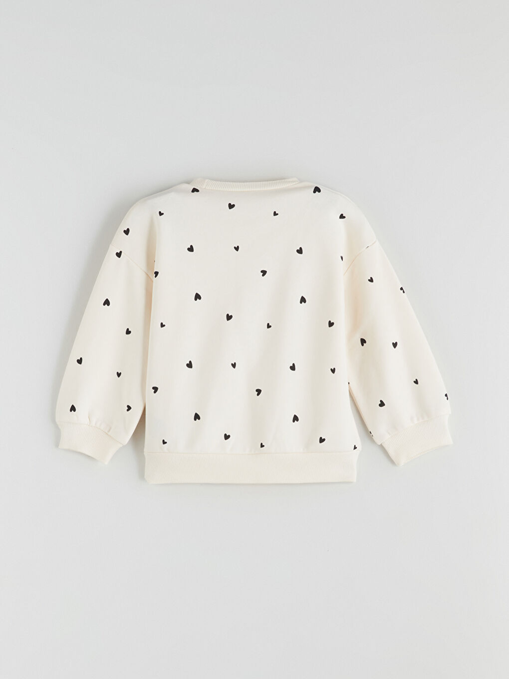 Ekru Bisiklet Yaka Baskılı Kız Çocuk Kalın Sweatshirt-3