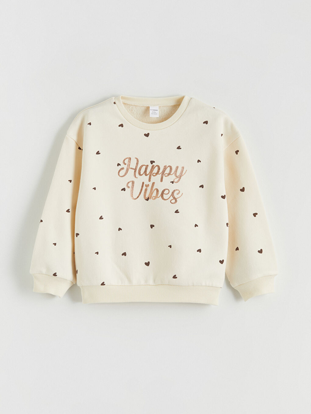 Kahverengi Bisiklet Yaka Baskılı Kız Çocuk Kalın Sweatshirt