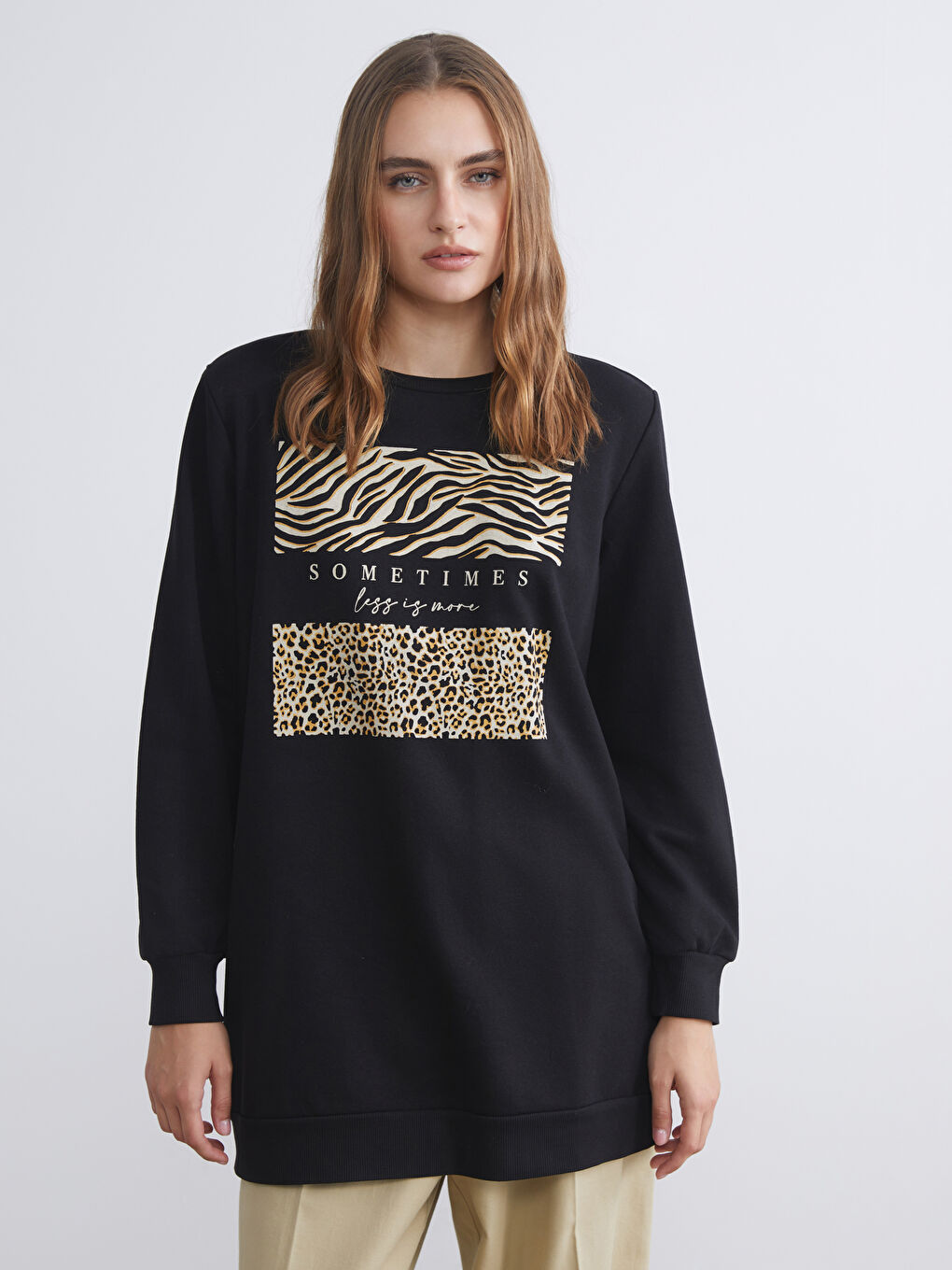 LCW ECO Woman BLACK Sweatshirt Tunic -W5J964Z8-CVL