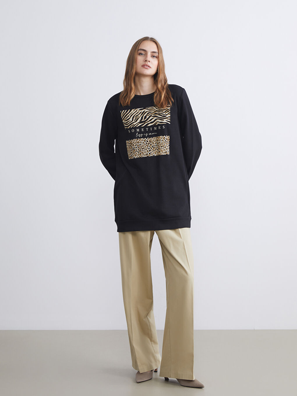 LCW ECO Woman BLACK Sweatshirt Tunic -W5J964Z8-CVL