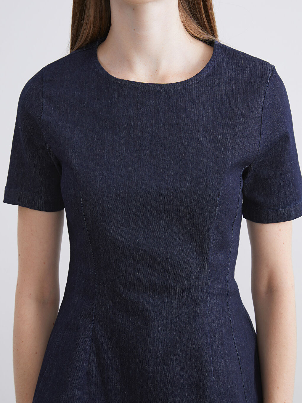 İndigo Bisiklet Yaka Peplum Jean Bluz-2