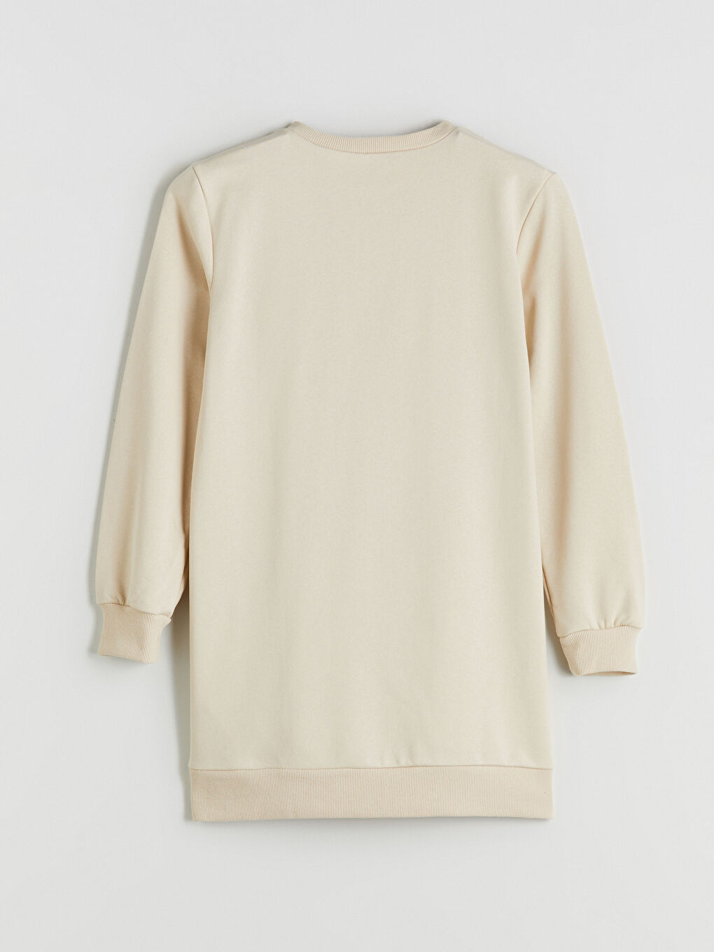 Bej Bisiklet Yaka Çiçekli Kadın Sweatshirt Tunik-5