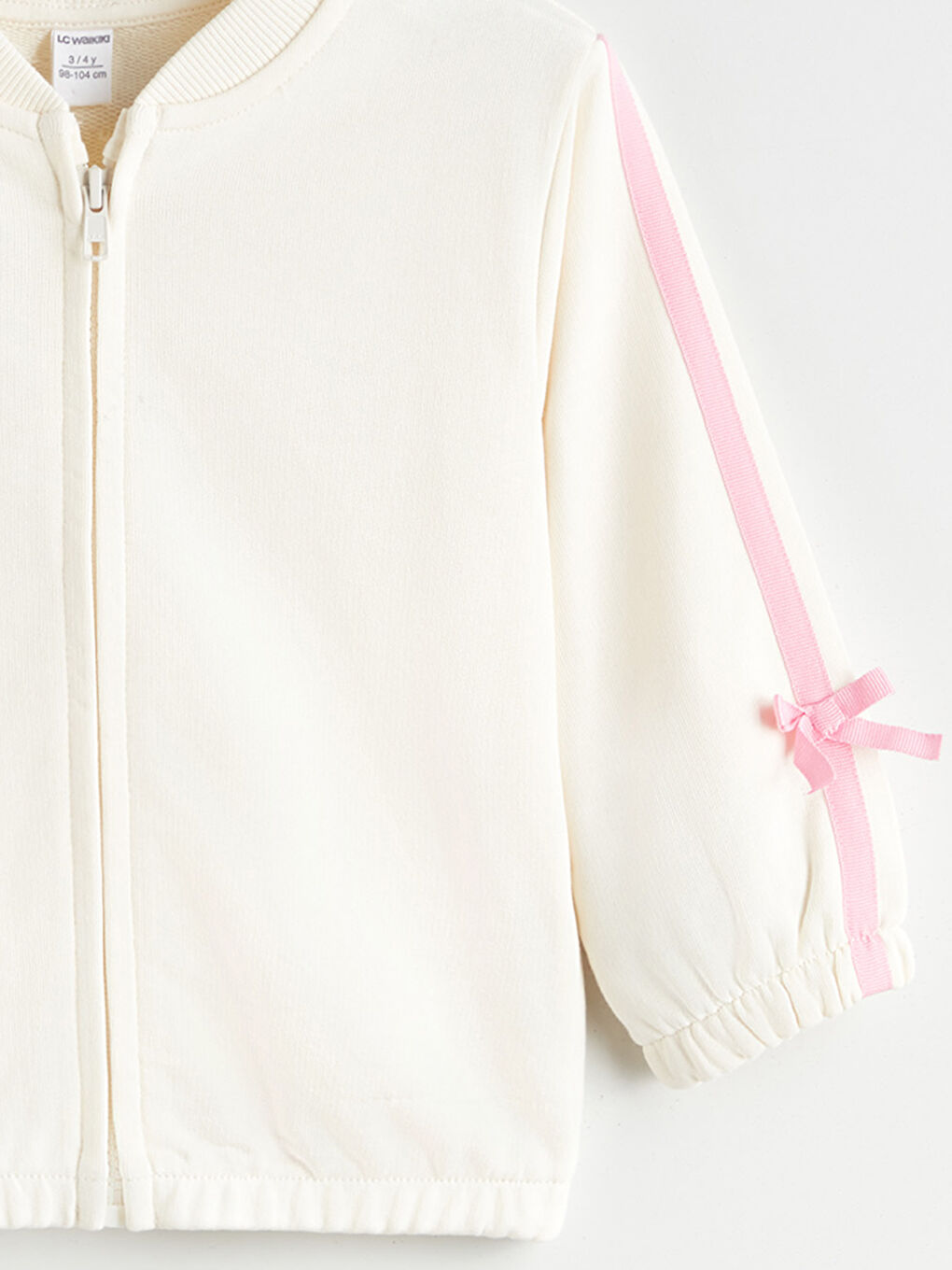 Ekru Bisiklet Yaka Fiyonk Detaylı Kız Çocuk Hırka-2