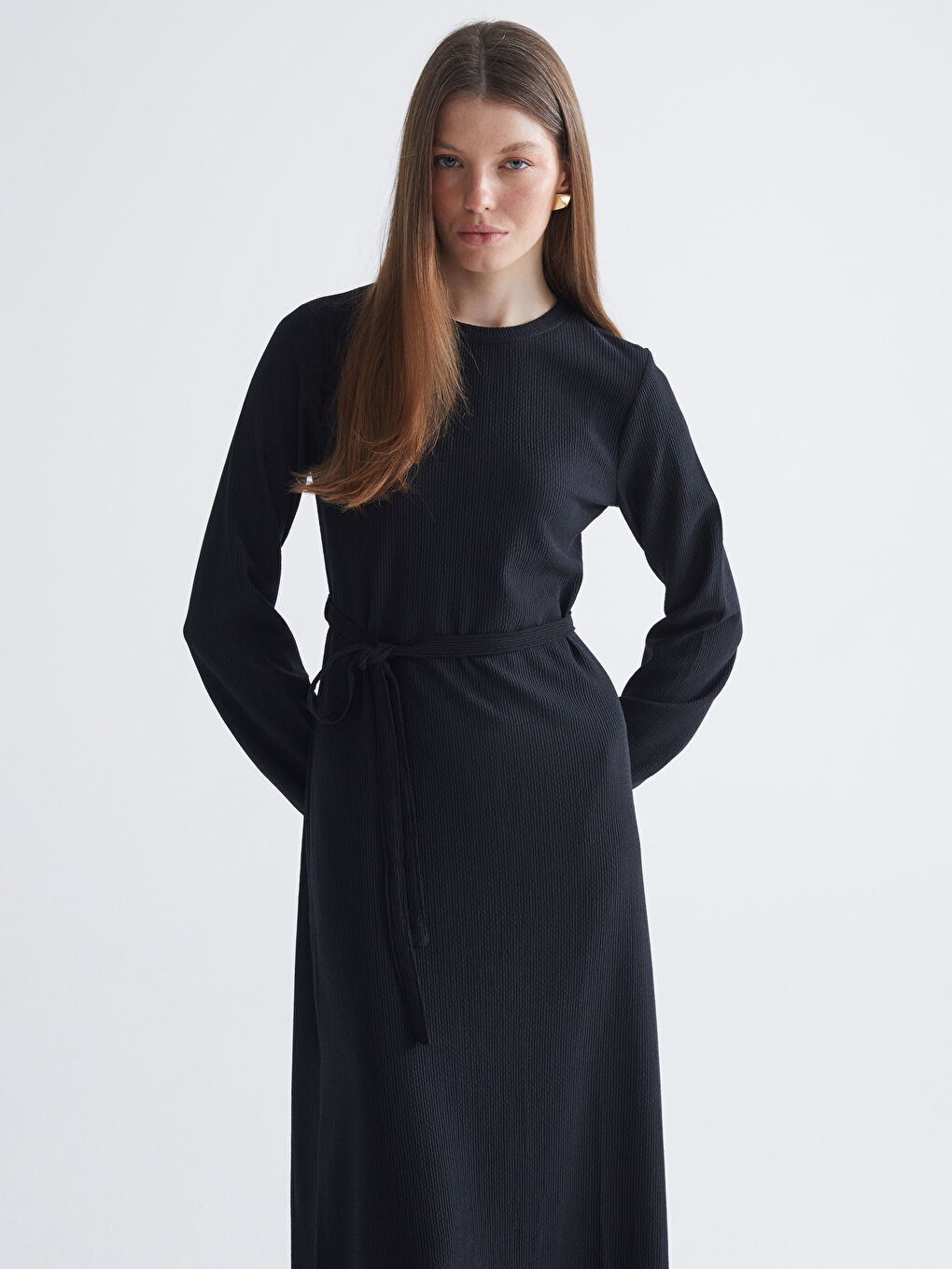 Crew Neck Ribbed Dress-1