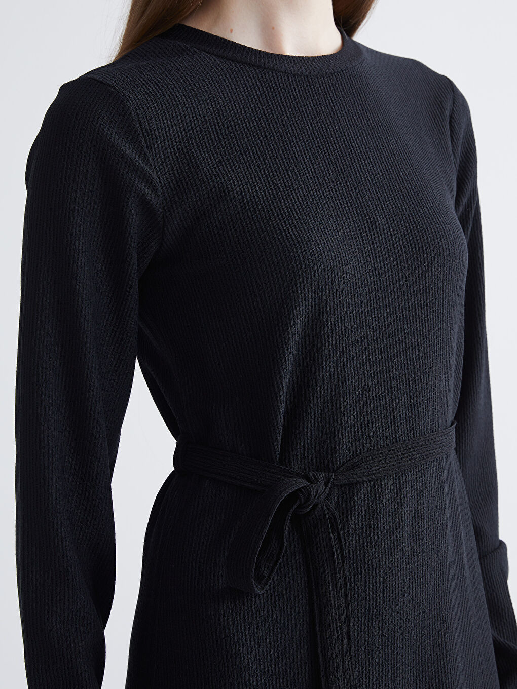 Crew Neck Ribbed Dress-2