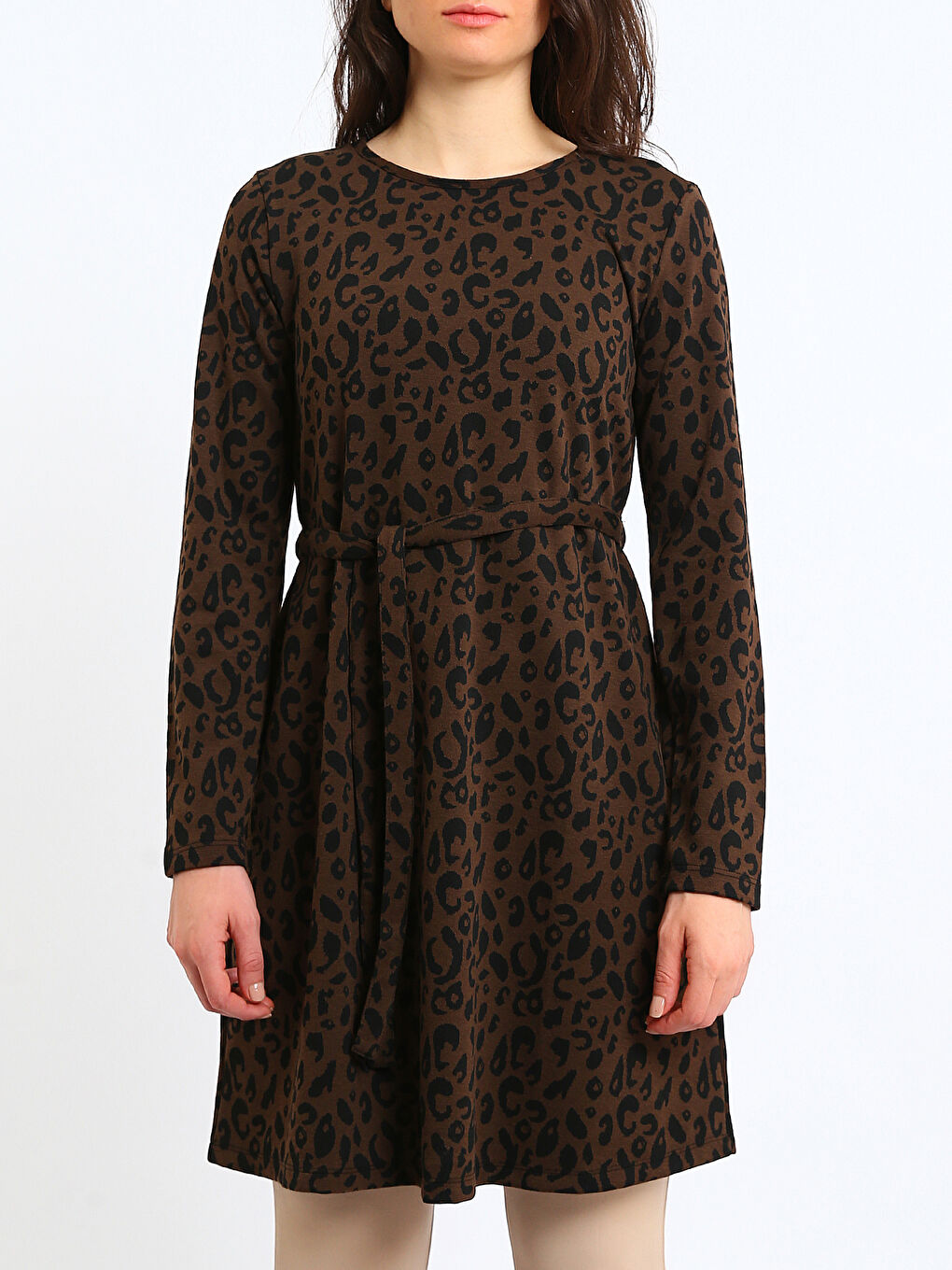 Plus Size Crew Neck Patterned Dress-1