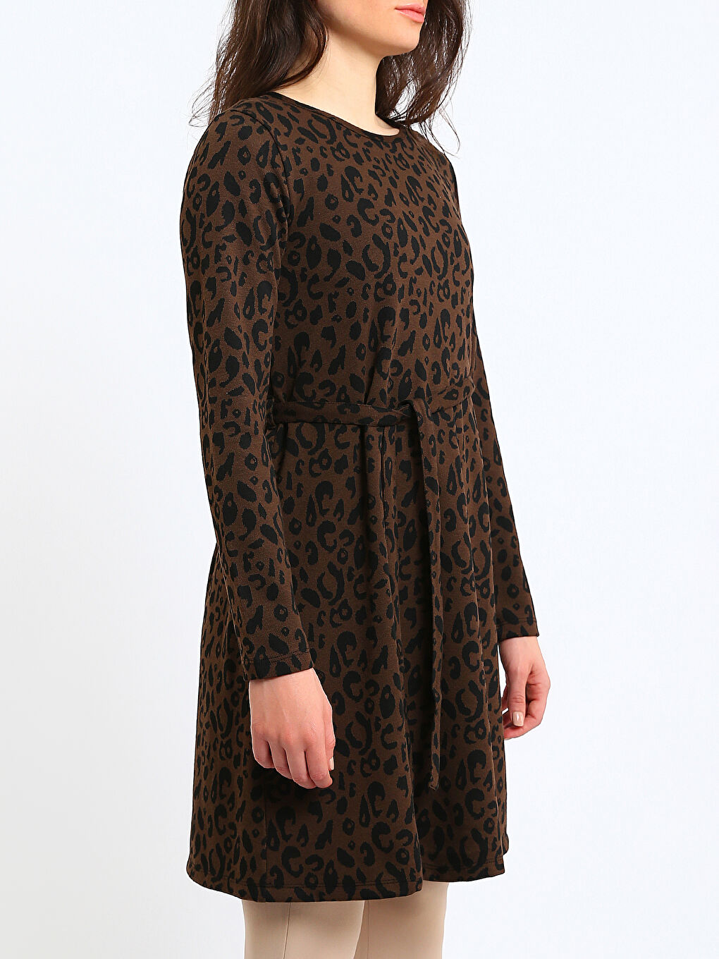 Plus Size Crew Neck Patterned Dress-6