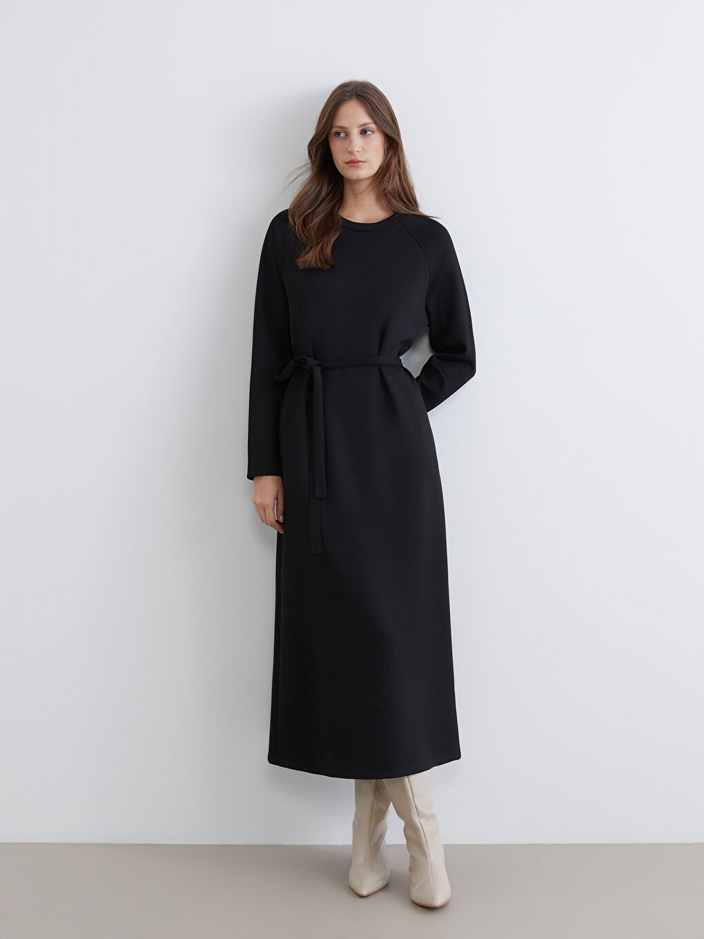 Crew Neck Sash Dress-1