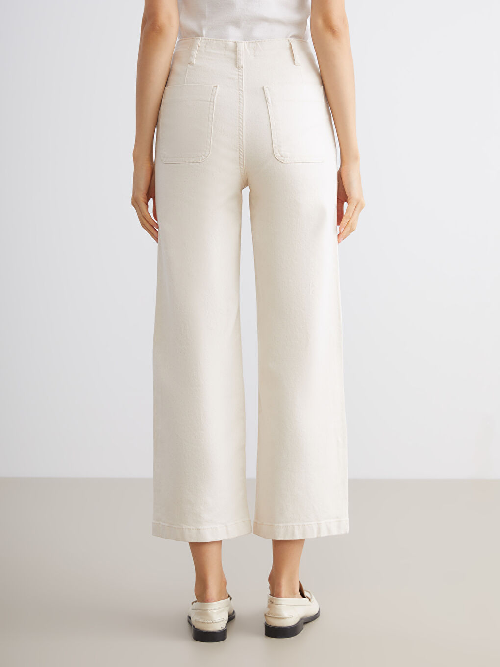 Ekru Wideleg Kadın Jean Pantolon-3