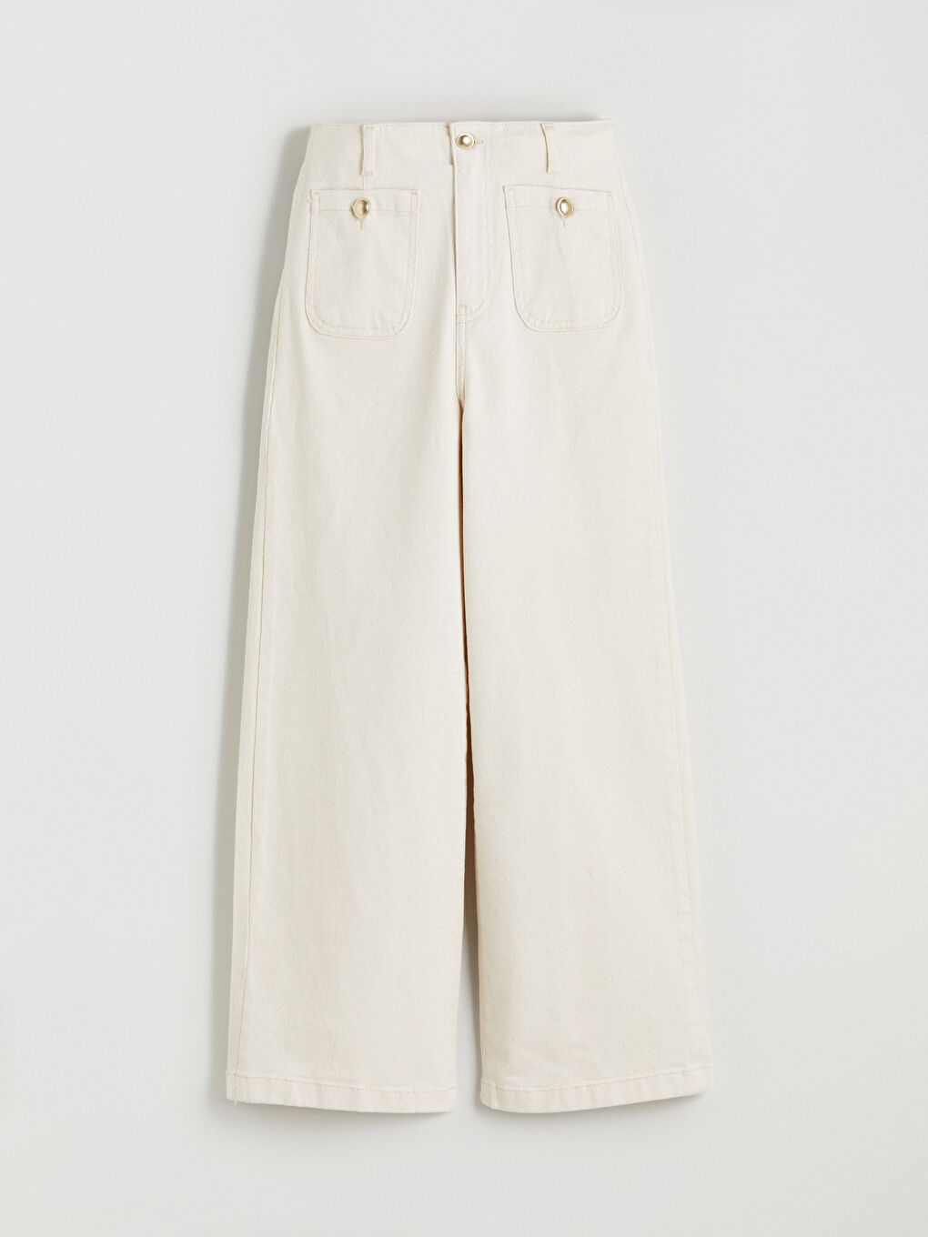 Ekru Wideleg Kadın Jean Pantolon-4