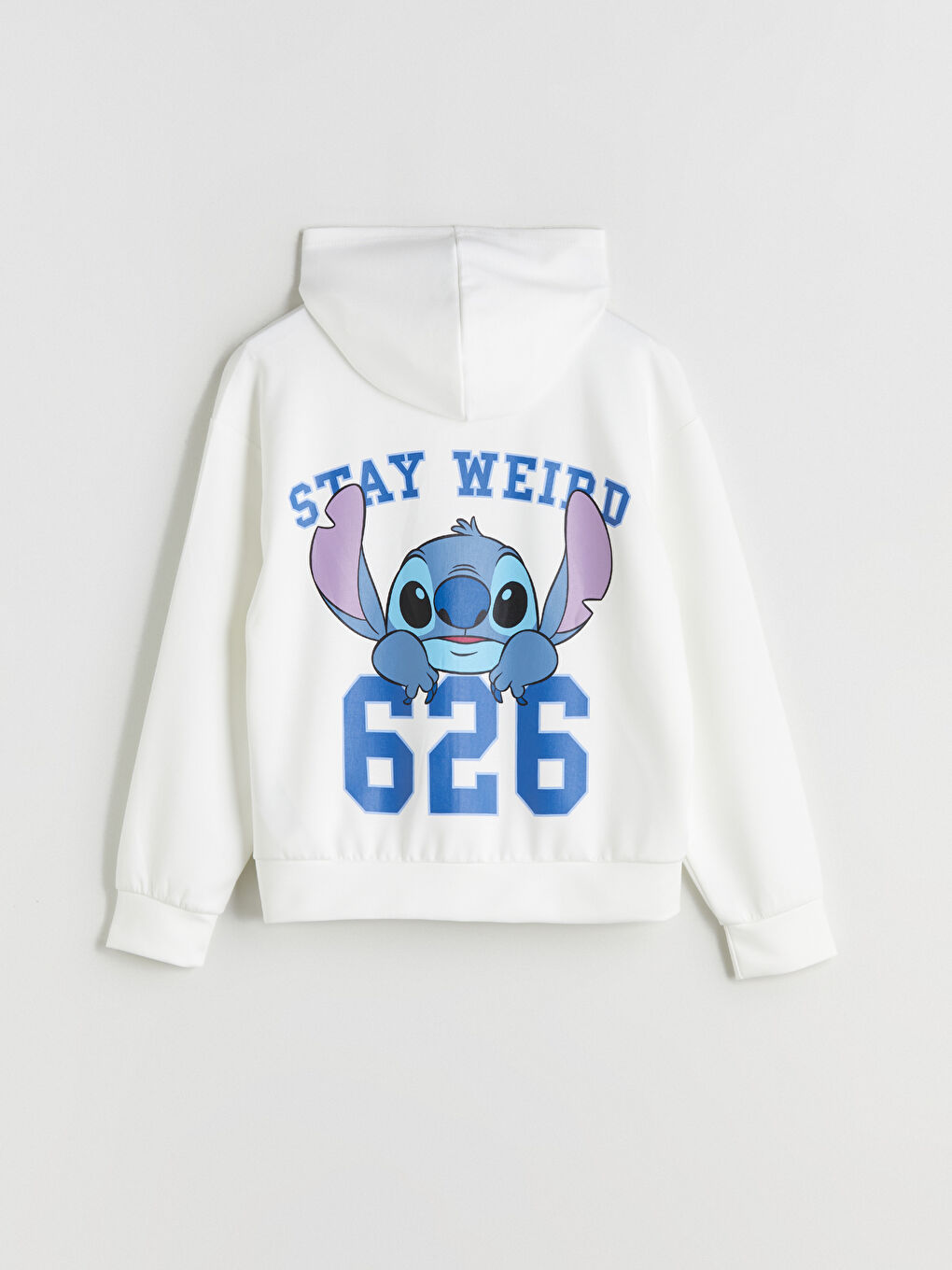 Ekru Kapüşonlu Stitch Baskılı Kız Çocuk Fermuarlı Sweatshirt-3