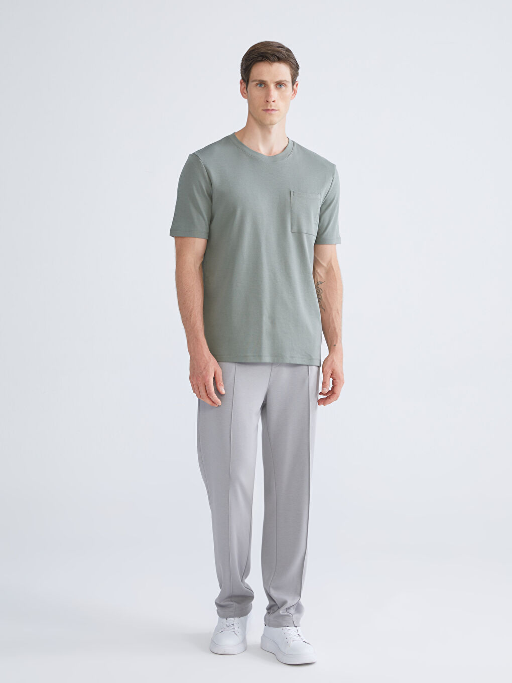 Haki Bisiklet Yaka Erkek Tişört-1