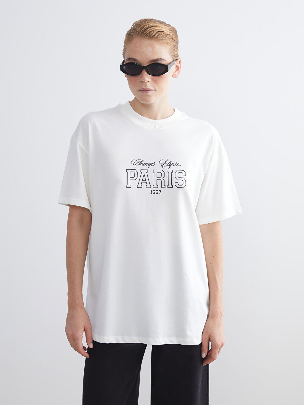 LCW Modest Crew Neck Paris Printed Women's T-Shirt -W5JA22Z8-R9J