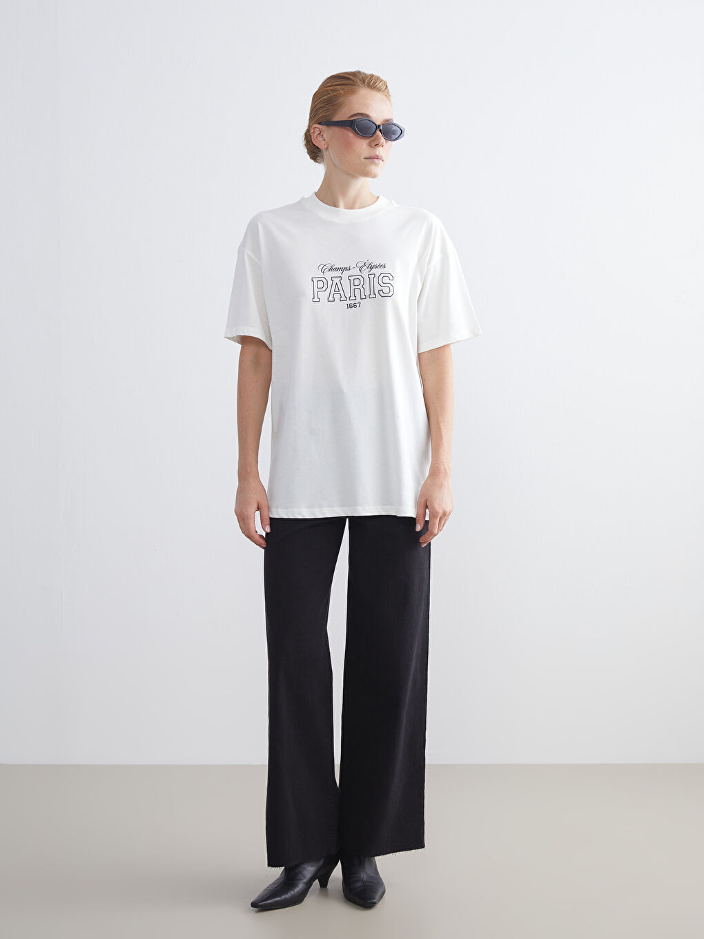 LCW Modest Crew Neck Paris Printed Women's T-Shirt -W5JA22Z8-R9J