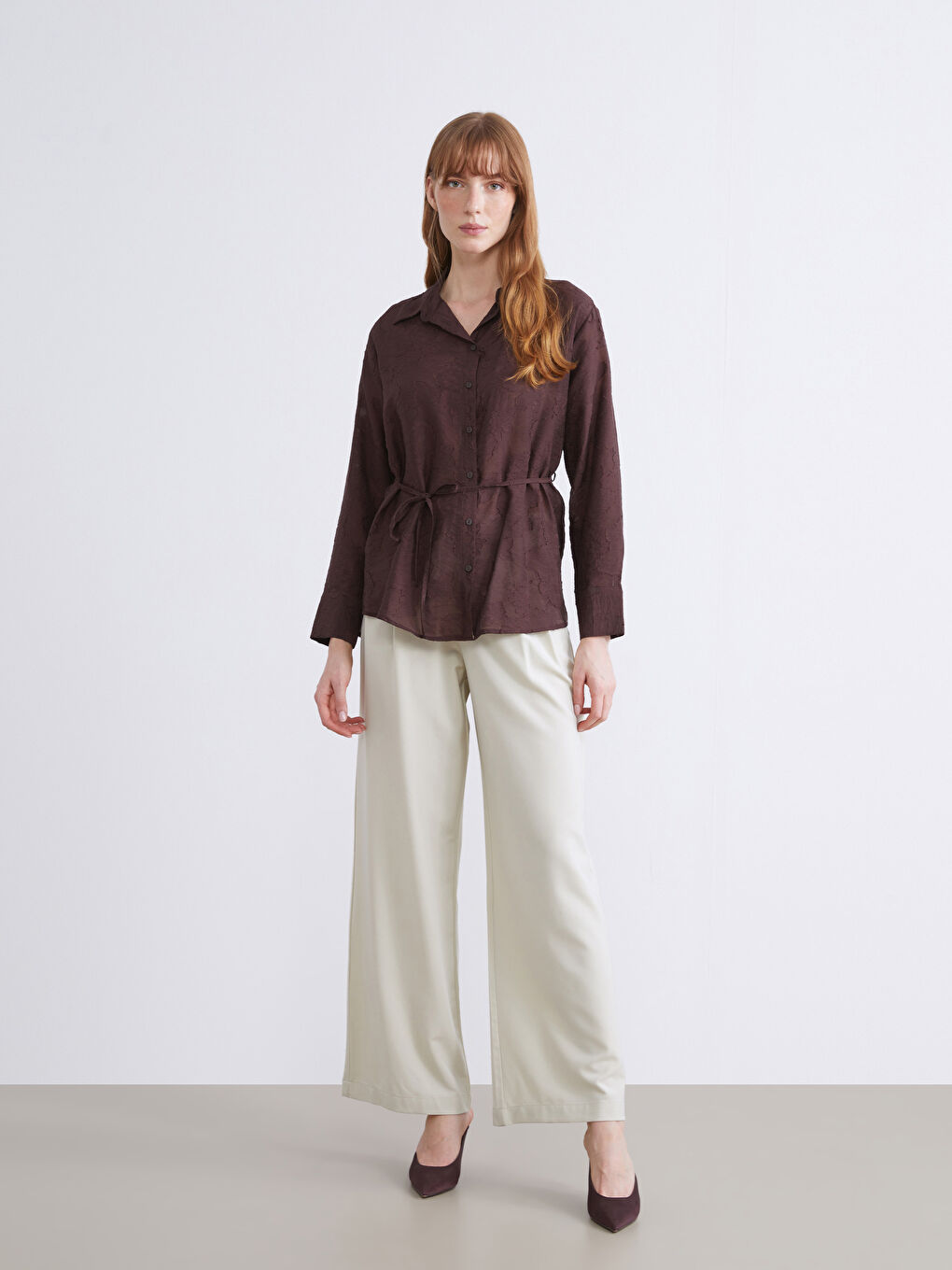 Bordo Desenli Kadın Gömlek-1