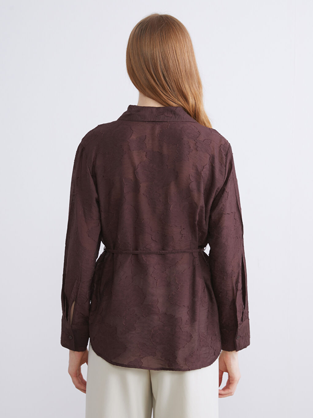 Bordo Desenli Kadın Gömlek-3